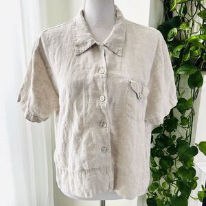 Chicos Beige 100% Linen Made in Turkey Button Down Blouse - Womens Size XL (3)